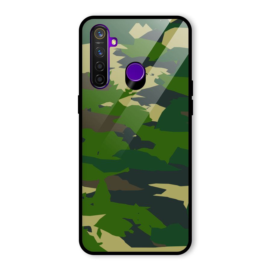 Green Camouflage Army Glass Back Case for Realme 5 Pro