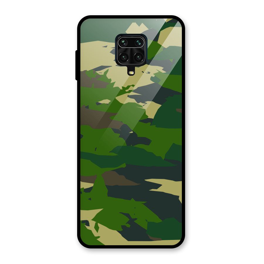Green Camouflage Army Glass Back Case for Redmi Note 9 Pro