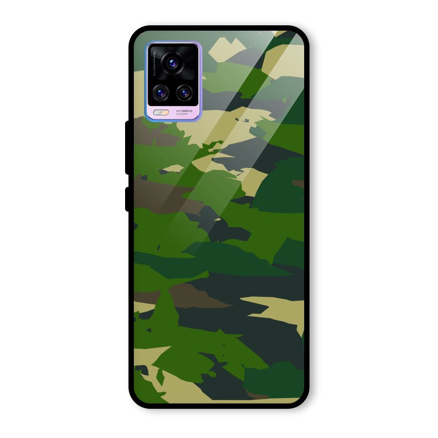 Green Camouflage Army Glass Back Case for Vivo V20 Pro