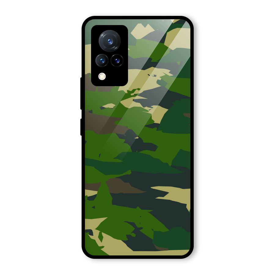 Green Camouflage Army Glass Back Case for Vivo V21 5G