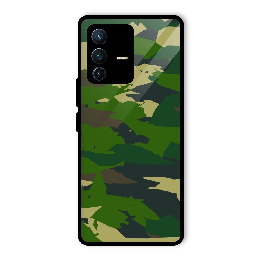 Green Camouflage Army Glass Back Case for Vivo V23 Pro