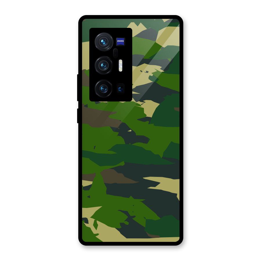Green Camouflage Army Glass Back Case for Vivo X70 Pro Plus