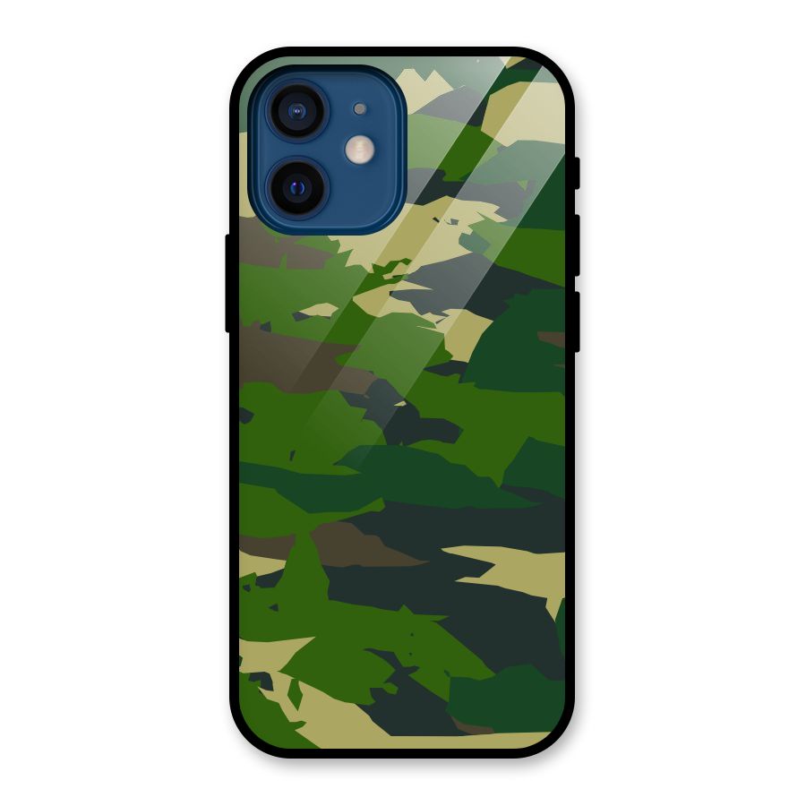 Green Camouflage Army Glass Back Case for iPhone 12 Mini