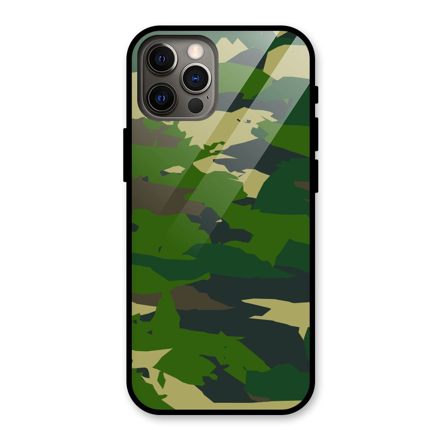 Green Camouflage Army Glass Back Case for iPhone 12 Pro