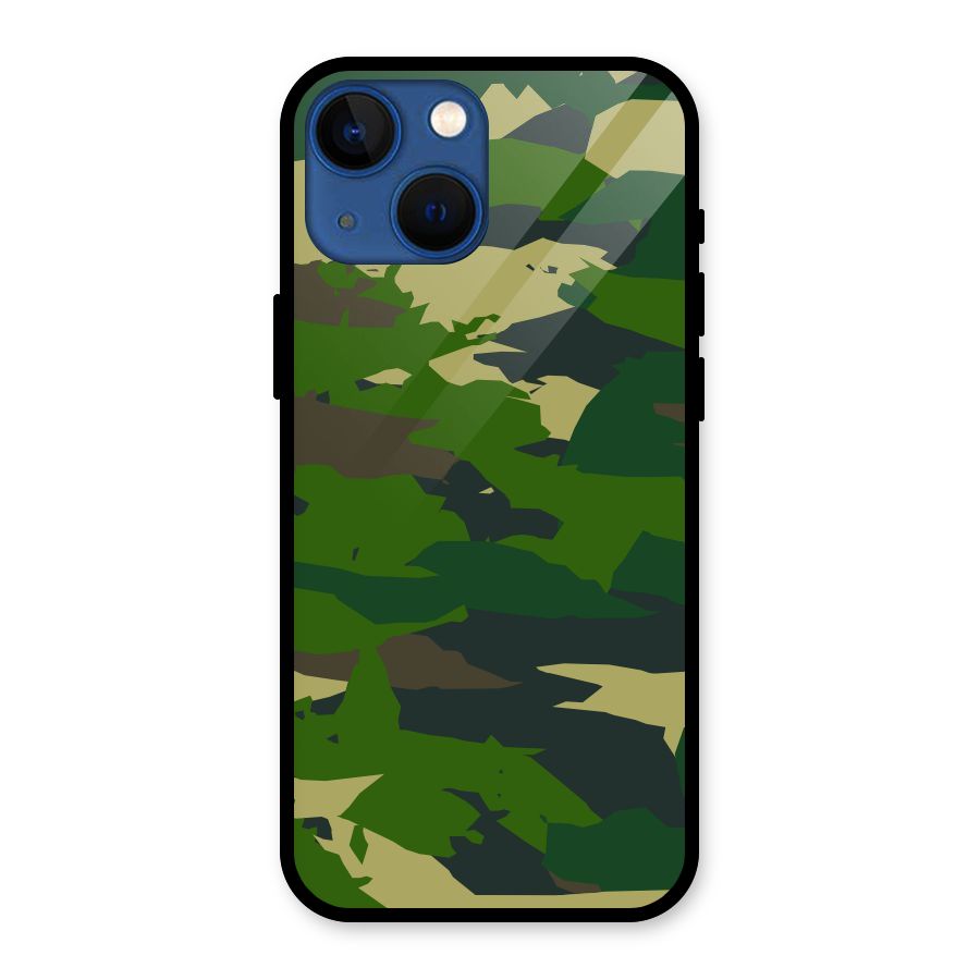 Green Camouflage Army Glass Back Case for iPhone 13 Mini