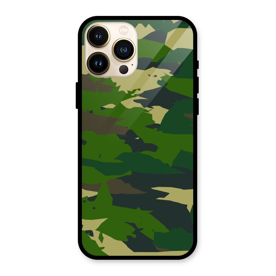 Green Camouflage Army Glass Back Case for iPhone 13 Pro Max