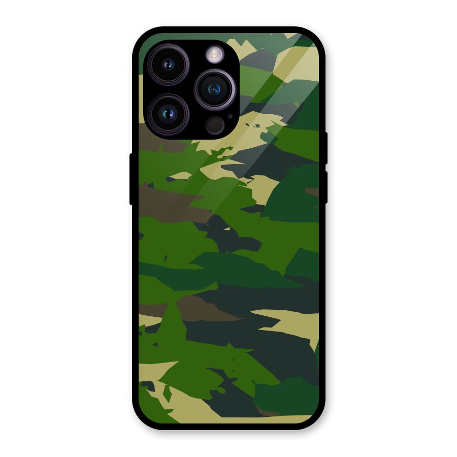 Green Camouflage Army Glass Back Case for iPhone 14 Pro Max