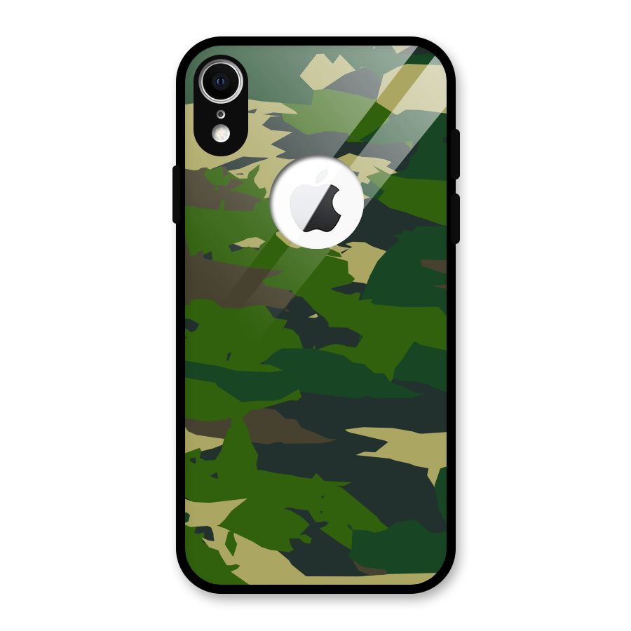 Green Camouflage Army Glass Back Case for iPhone XR Logo Cut