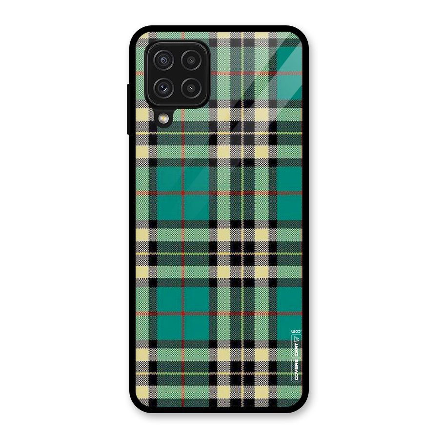 Green Check Glass Back Case for Galaxy A22 4G