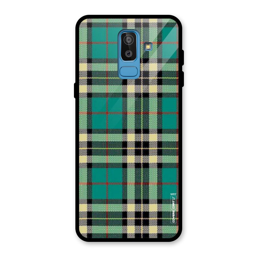 Green Check Glass Back Case for Galaxy J8