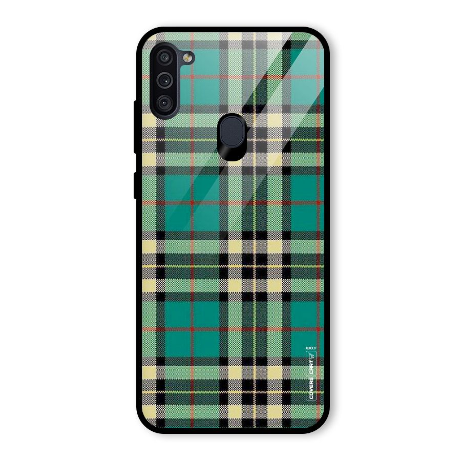 Green Check Glass Back Case for Galaxy M11