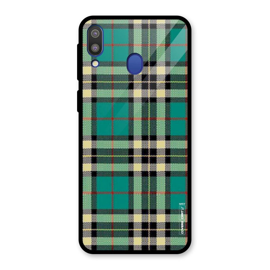 Green Check Glass Back Case for Galaxy M20