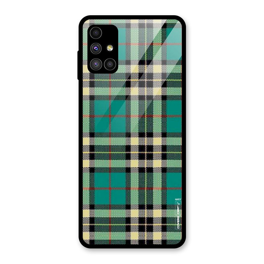 Green Check Glass Back Case for Galaxy M51