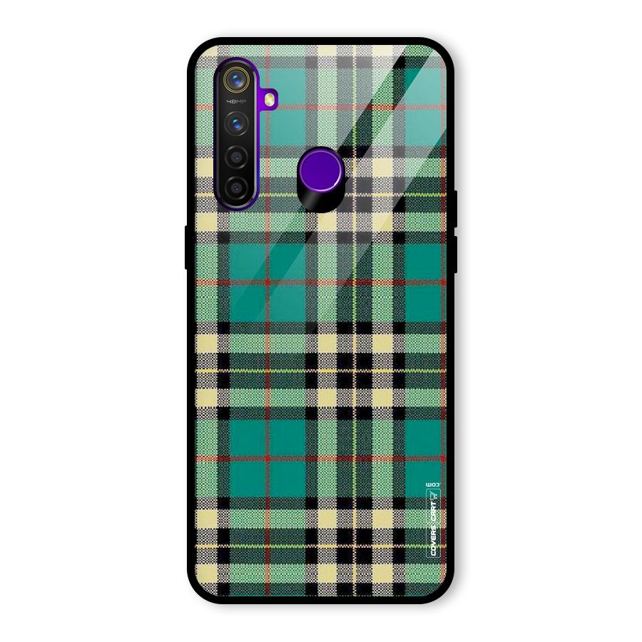 Green Check Glass Back Case for Realme 5 Pro