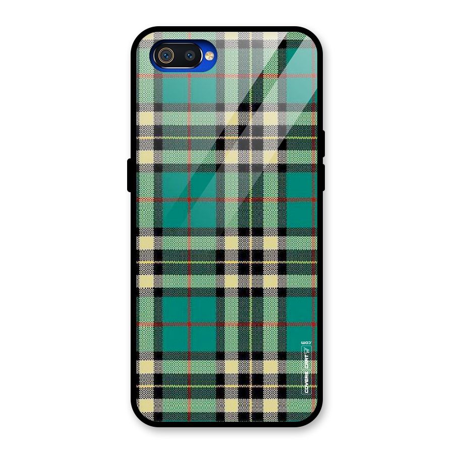 Green Check Glass Back Case for Realme C2