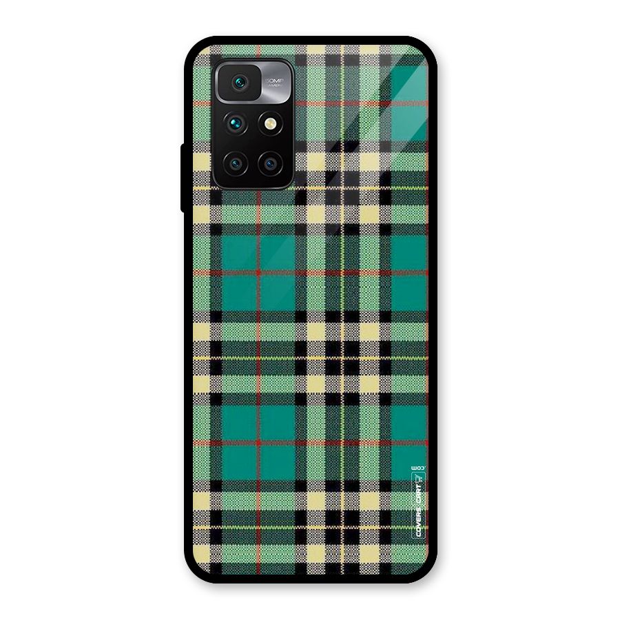 Green Check Glass Back Case for Redmi 10 Prime