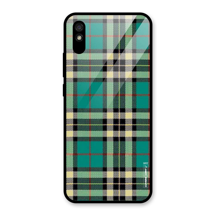 Green Check Glass Back Case for Redmi 9i