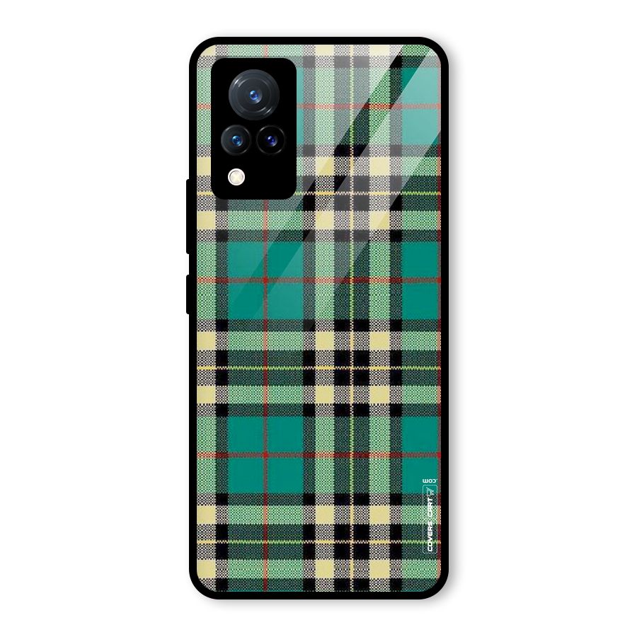 Green Check Glass Back Case for Vivo V21 5G