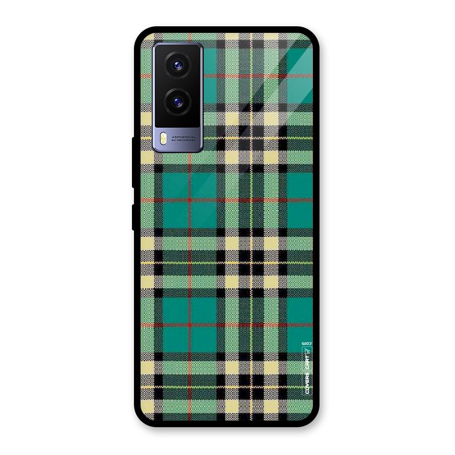 Green Check Glass Back Case for Vivo V21e 5G