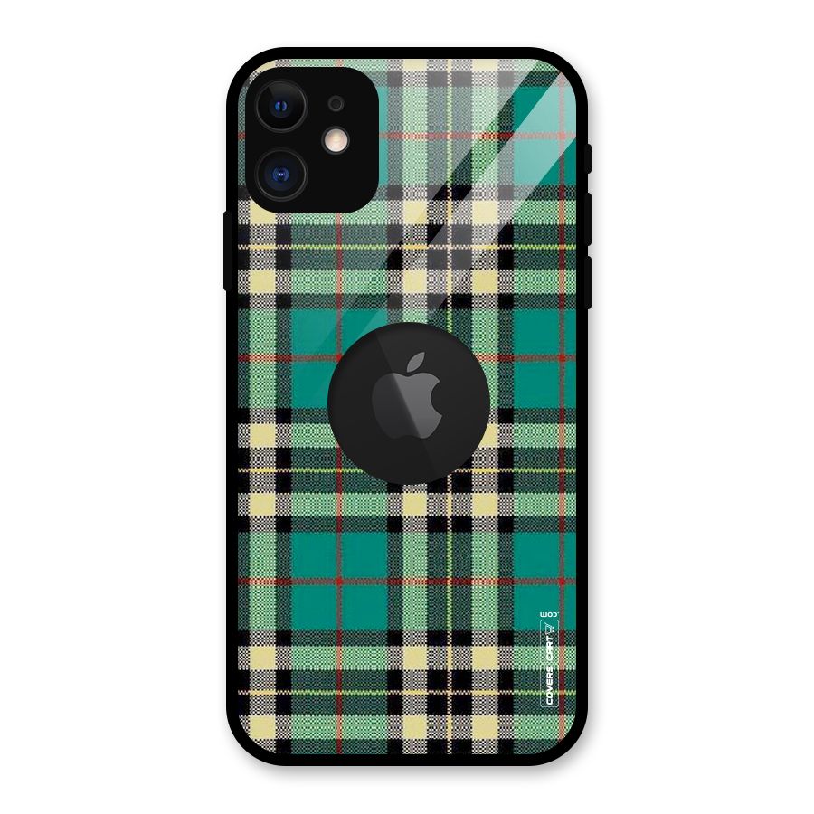 Green Check Glass Back Case for iPhone 11 Logo Cut