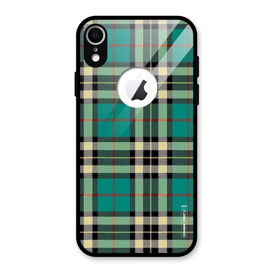 Green Check Glass Back Case for iPhone XR Logo Cut