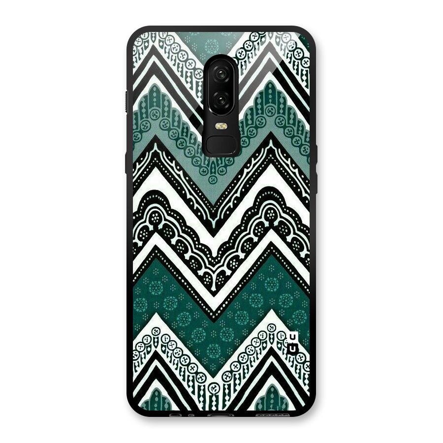 Green Chevron Glass Back Case for OnePlus 6