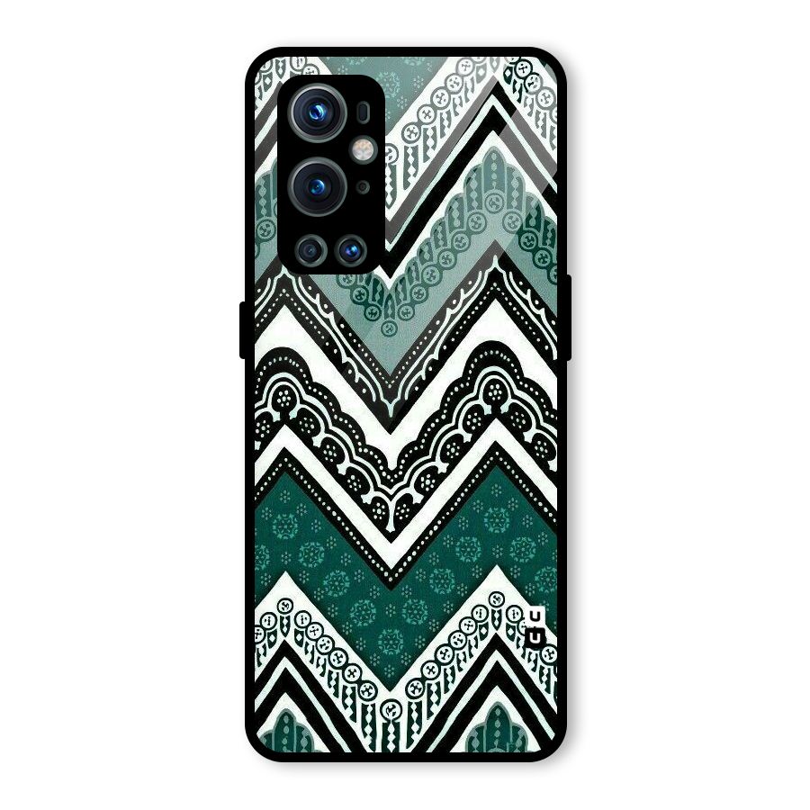 Green Chevron Glass Back Case for OnePlus 9 Pro