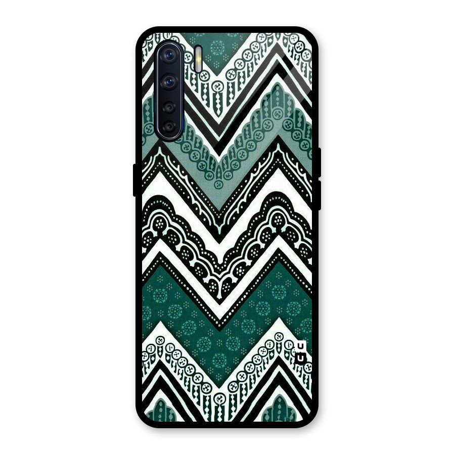 Green Chevron Glass Back Case for Oppo F15
