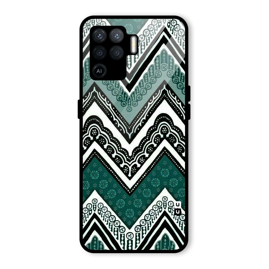 Green Chevron Glass Back Case for Oppo F19 Pro