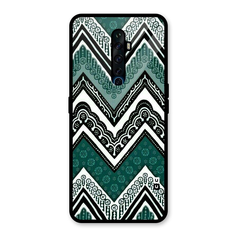 Green Chevron Glass Back Case for Oppo Reno2 F