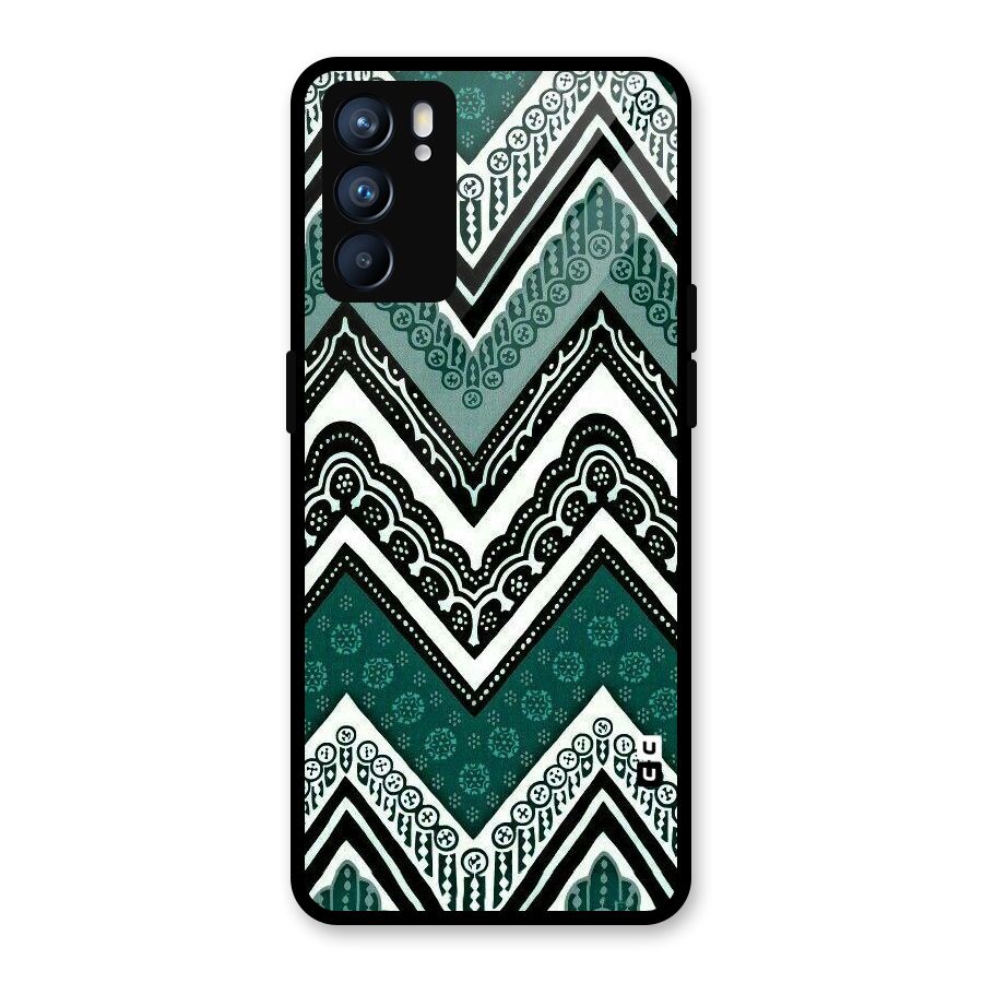 Green Chevron Glass Back Case for Oppo Reno6 5G