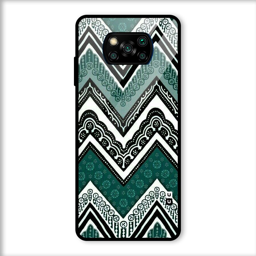 Green Chevron Glass Back Case for Poco X3