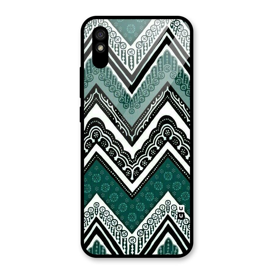 Green Chevron Glass Back Case for Redmi 9A