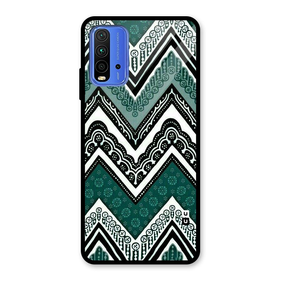 Green Chevron Glass Back Case for Redmi 9 Power
