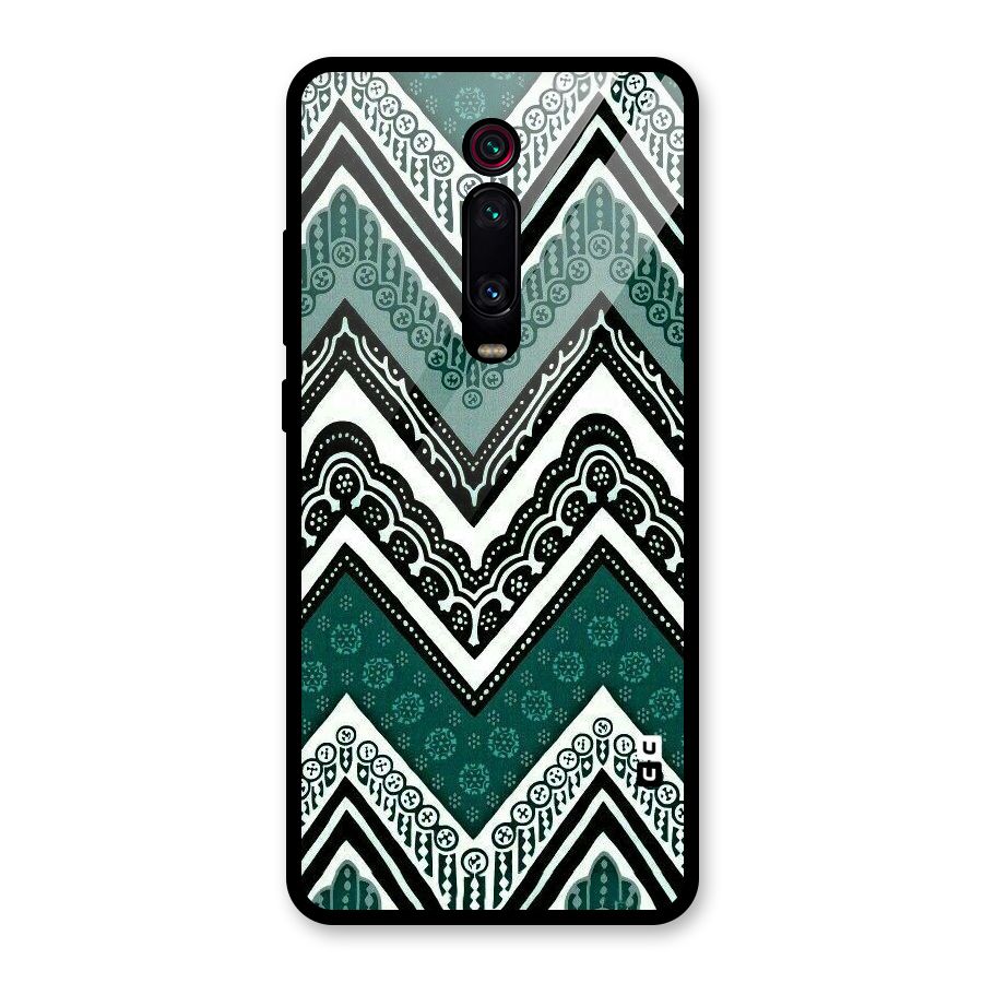 Green Chevron Glass Back Case for Redmi K20 Pro