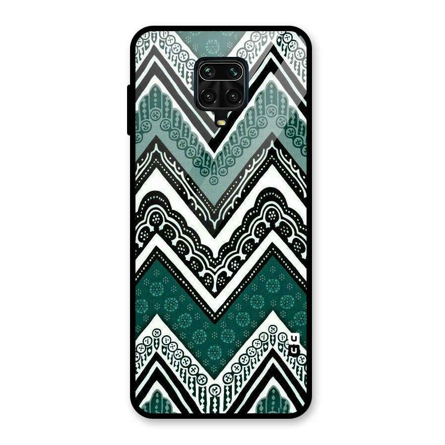Green Chevron Glass Back Case for Redmi Note 9 Pro