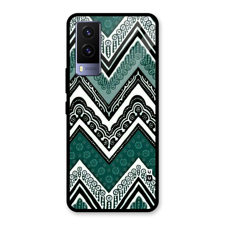 Green Chevron Glass Back Case for Vivo V21e 5G
