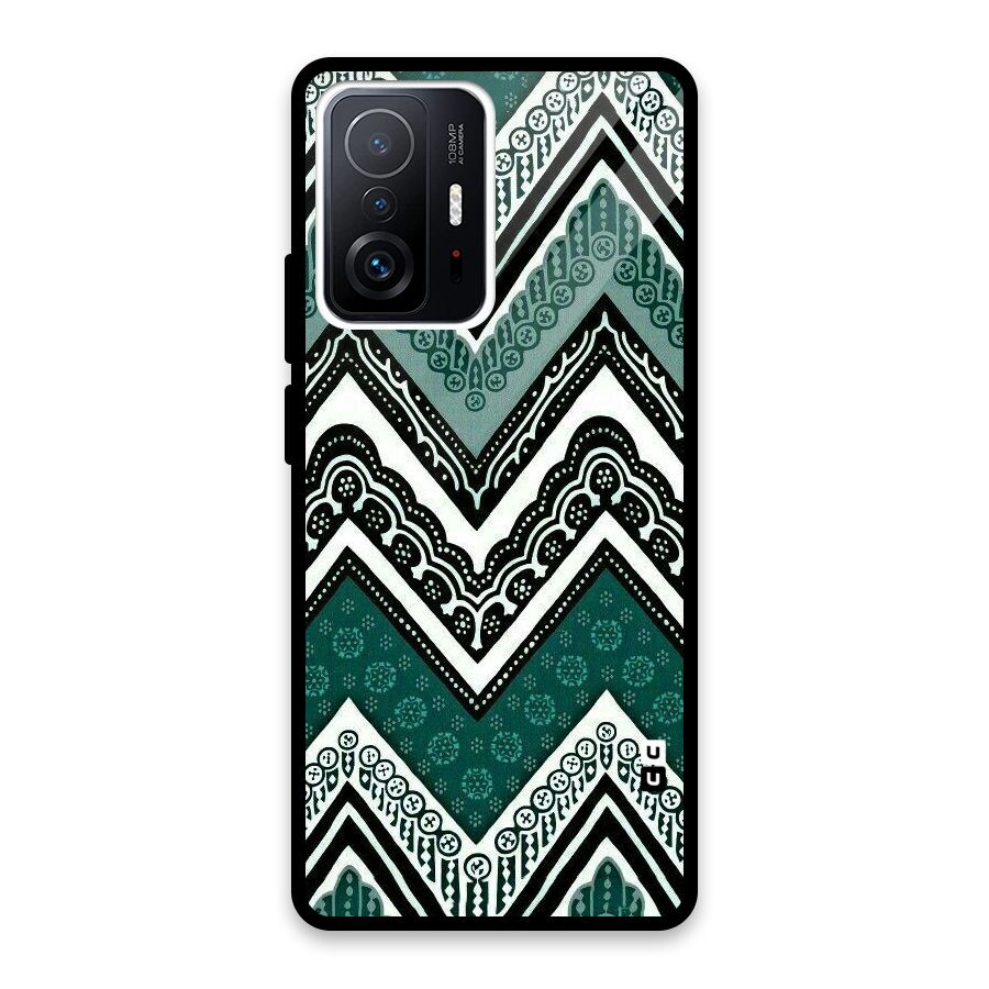Green Chevron Glass Back Case for Xiaomi 11T Pro