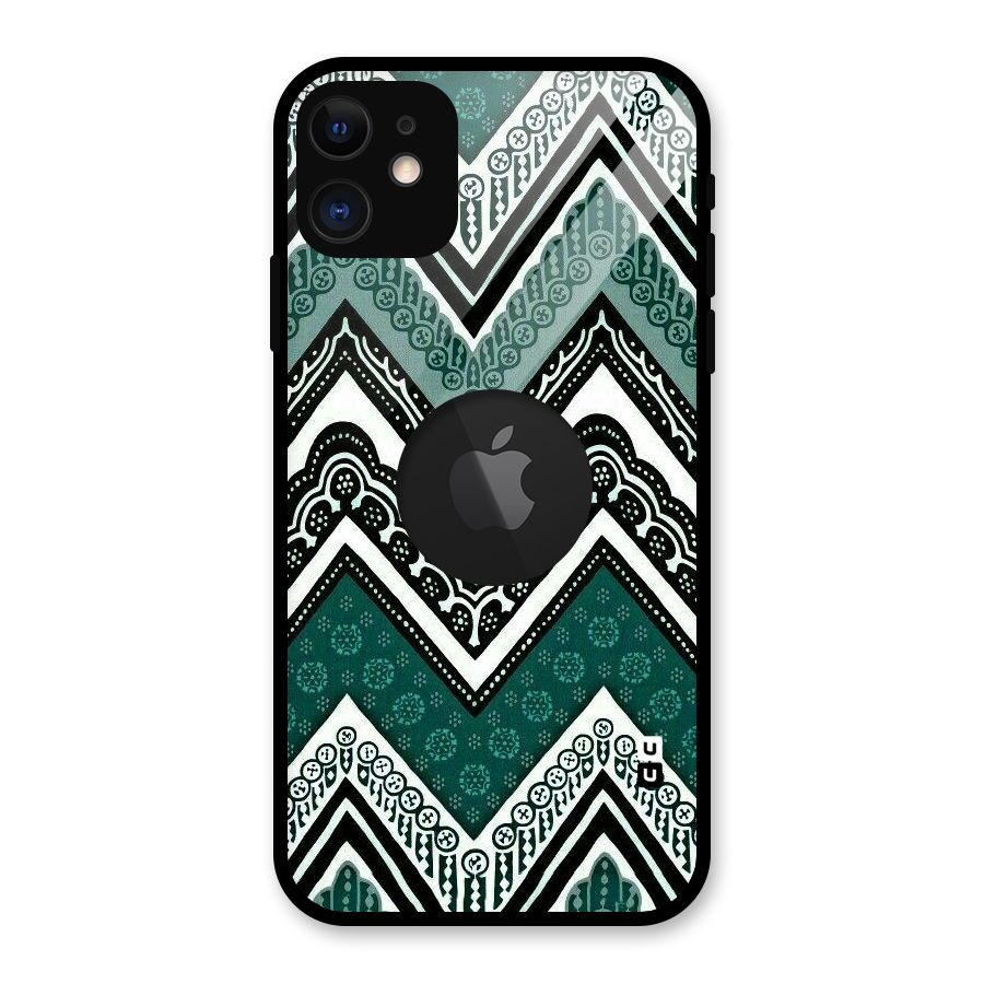 Green Chevron Glass Back Case for iPhone 11 Logo Cut
