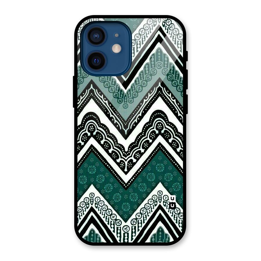 Green Chevron Glass Back Case for iPhone 12 Mini