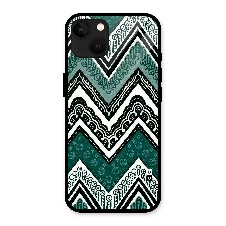 Green Chevron Glass Back Case for iPhone 13