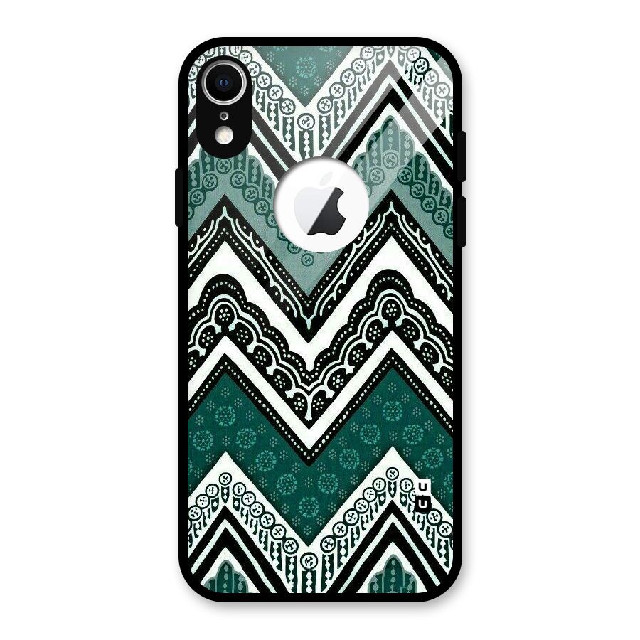 Green Chevron Glass Back Case for iPhone XR Logo Cut