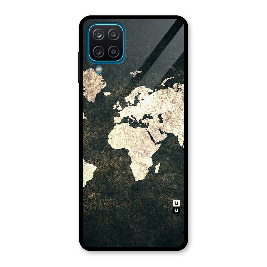 Green Gold Map Design Glass Back Case for Galaxy A12