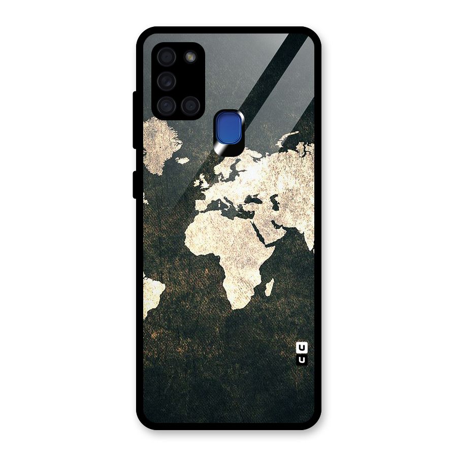 Green Gold Map Design Glass Back Case for Galaxy A21s
