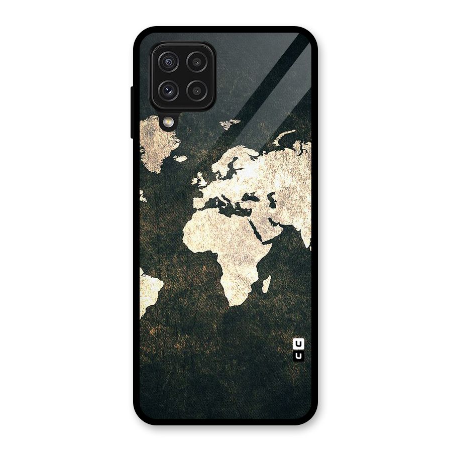 Green Gold Map Design Glass Back Case for Galaxy A22 4G