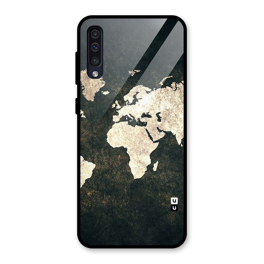 Green Gold Map Design Glass Back Case for Galaxy A50