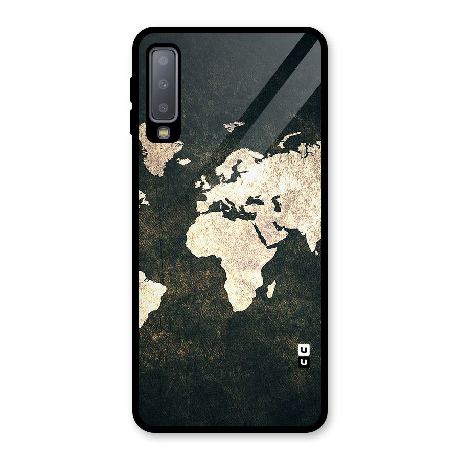 Green Gold Map Design Glass Back Case for Galaxy A7 (2018)