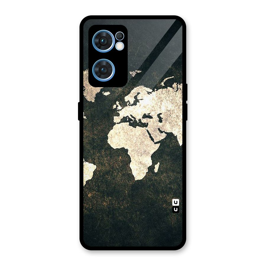 Green Gold Map Design Glass Back Case for Oppo Reno7 5G
