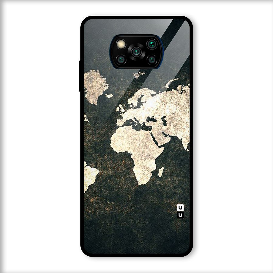 Green Gold Map Design Glass Back Case for Poco X3