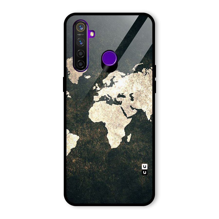 Green Gold Map Design Glass Back Case for Realme 5 Pro